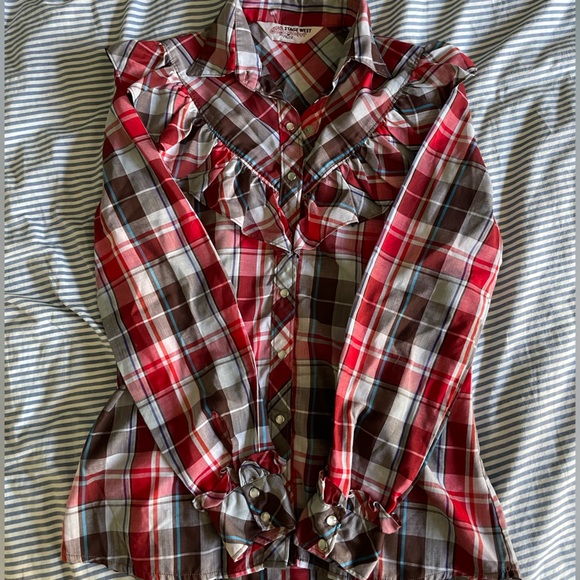 Vintage Stage West by Prior Western Plaid Button Down Shirt with Ruffle Detail - Picture 6 of 13